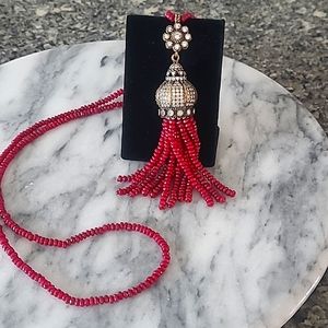 Handmade Genuine Ruby & Topaz Crown Design luxury tassel necklace ✨️beautiful!
